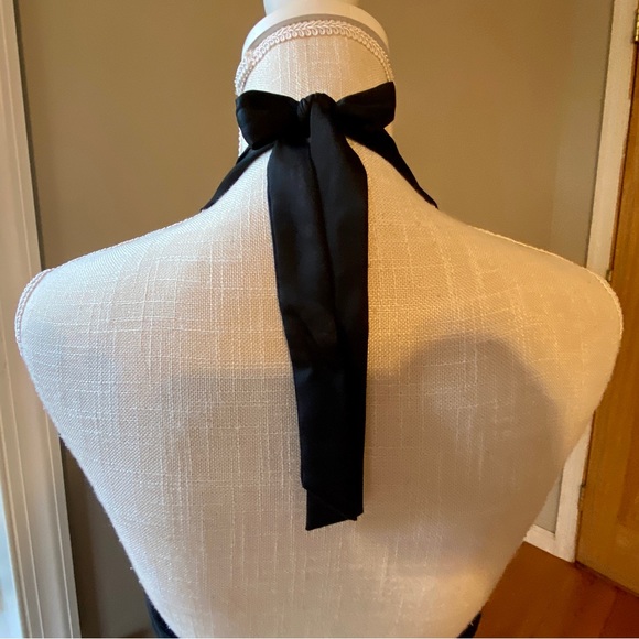 WHBM Dress Satin Halter Top Eyelet Lace Nude Lined Black Cocktail M 8 - Picture 13 of 15